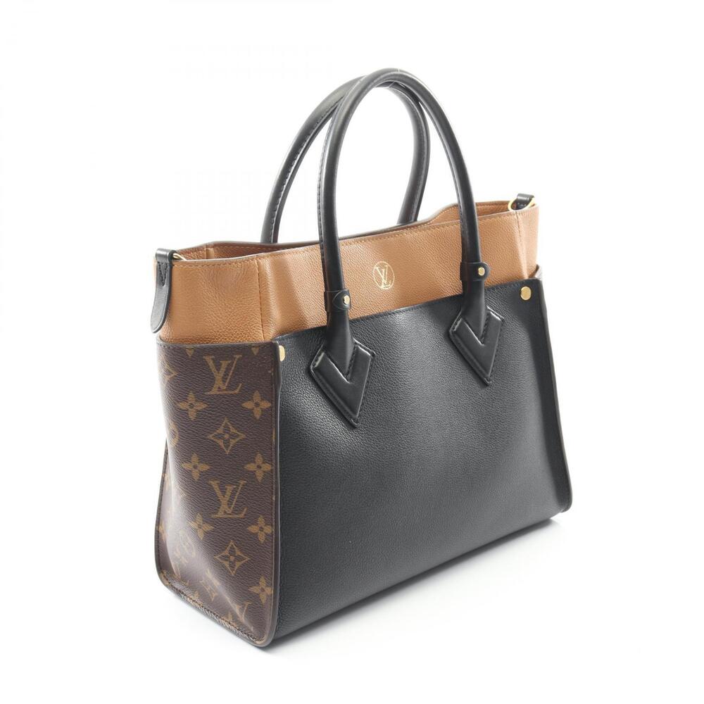 Louis Vuitton My Black Leather On Handbag Monogram Brown Side Canvas